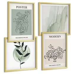 BILDER SET 4er Set - 50x50 cm & 40x60 cm Goldrahmen - Blumen in einer modernen Vase