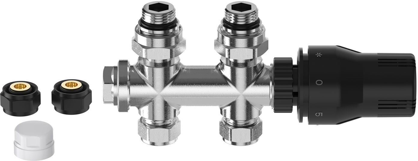 Sturotec Anschlussset Multiblock für Mittelanschluss 5 cm inkl. Thermostatkopf, Heizung, STU100030C11, schwarz - schwarz