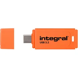 Integral CLE USB 128GB USB-C 3.2 GEN1 DRIVE ORANG (128 GB, USB-C), USB Stick, Orange, Schwarz
