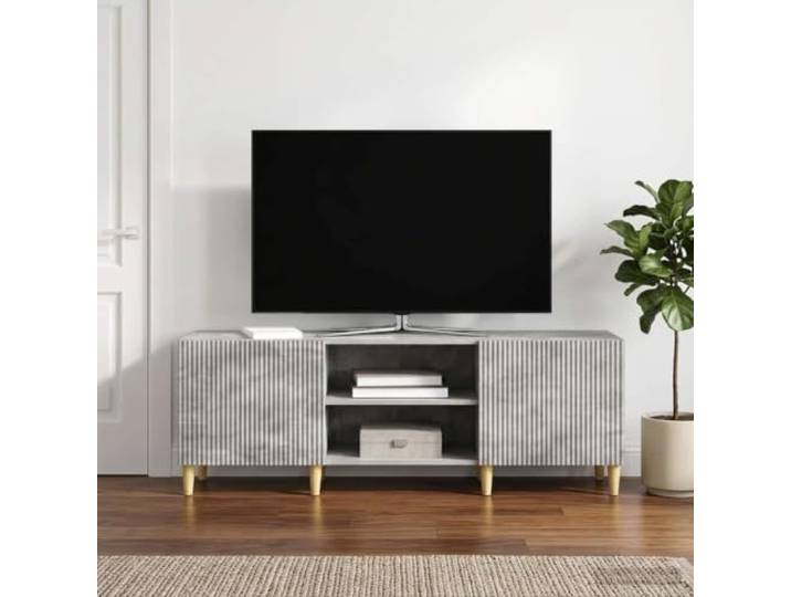 GKMBCVDFR TV-Schrank Betongrau 150x31x50 cm Holzwerkstoff mit Türen Brett-Regale, 90-Grad-Pendeltüren, konische Beine, vielseitig nutzbar