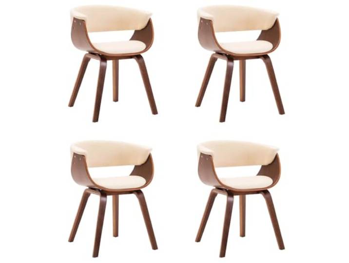 HKLGBVCR Essstühle, cremefarben, gebogenes Holz und Kunstleder, 4 Stück Essens-Set, gepolsterter Sitz, einfache Reinigung, stabile Holzfüße, für den täglichen Gebrauch