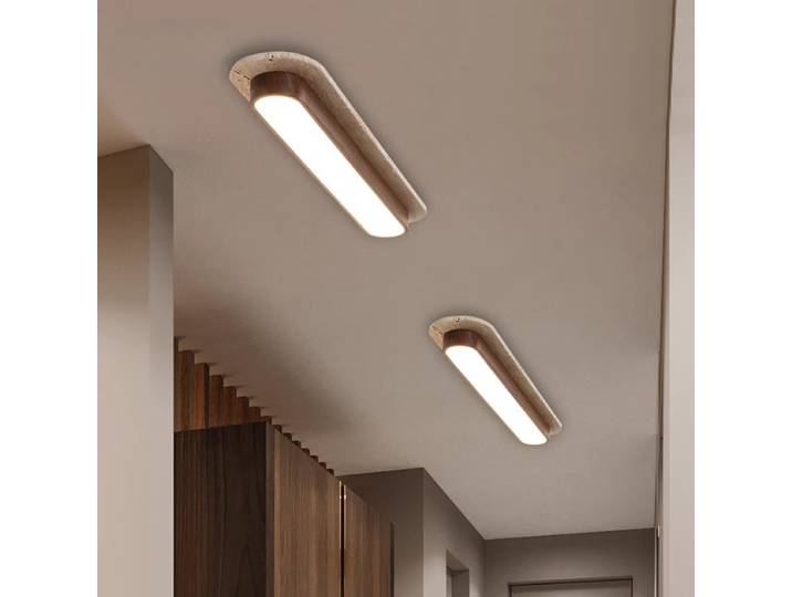 Plafonnier LED en travertin Wabi Sabi pour chambre à coucher, salon, intérieur, couleur bois, pierre naturelle, travertin jaune
