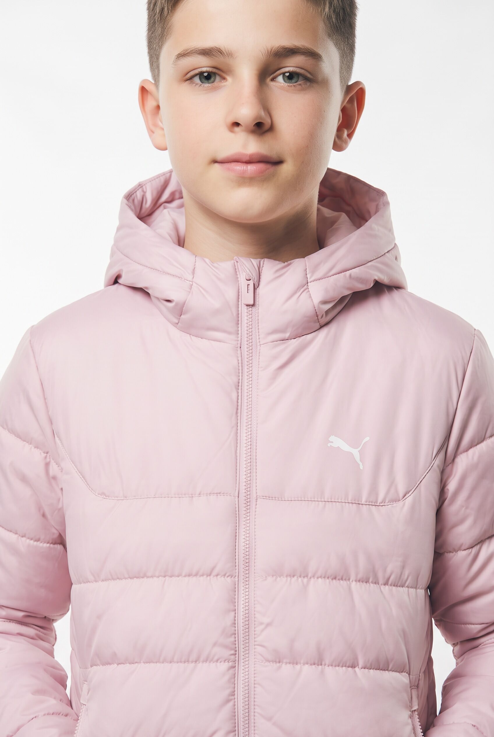 Winterjacke PUMA "ESS HOODED PADDED JACKET", Jungen, Gr. 176, rosa (misty pink), Taft, Obermaterial: 100% Polyester, unifarben, regular fit normal, Rundhals, Jacken Winterjacke, mit Kapuze, entspannte Passform misty pink 176