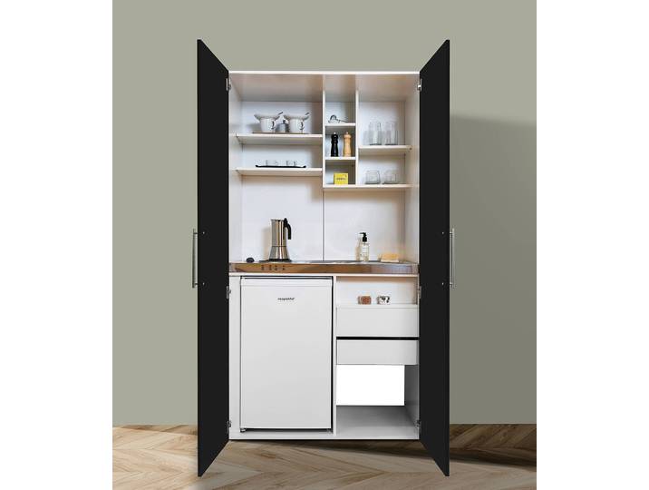 Cuisine armoire Peter 104 x 193 x 67cm Noir/Noir/Blanc Plaque de cuisson