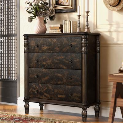 Loedds 32-Inch Tall 4-Drawer Farmhouse Dresser with Solid Wood Feet
