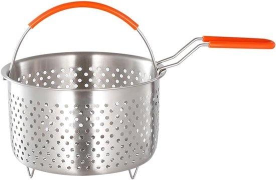 Ronde roestvrijstalen friteuse met colander en accessoires, zilver, diameter: 18 cm