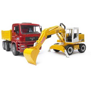 bruder 02751 MAN TGA Kipp-LKW, Set mit Liebherr Schaufelbagger, 1:16