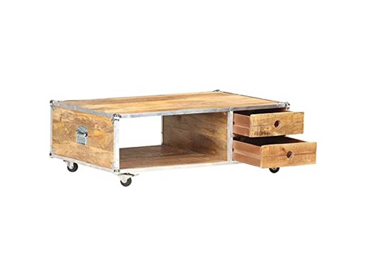 Couchtisch aus massivem Mangoholz, unbehandelt, mit Schubladen, 89 x 59 x 33 cm