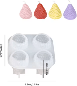 Inspire Essentials 3D Strawberry Silicone Candle Mold For DIY Candle Making And Home Decor 4pcs S