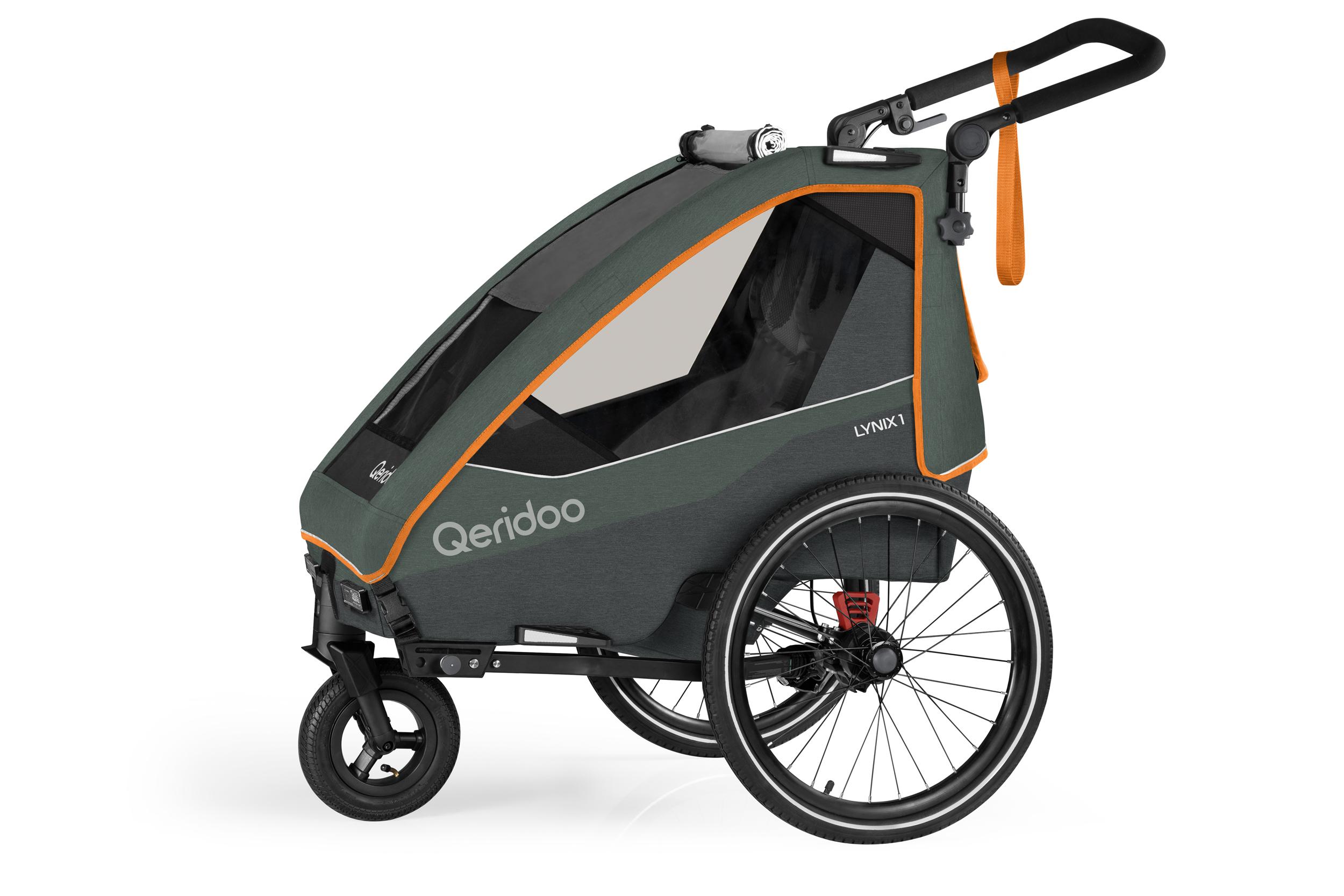 Qeridoo Lynix 1 - Kinderfahrradanhänger für 1 Kind, Farbe: Forest Green