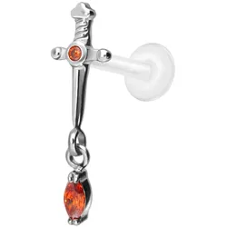 PTFE Labret mit Innengewinde + Titan-Aufsatz DOLCH + KRISTALLTROPFEN