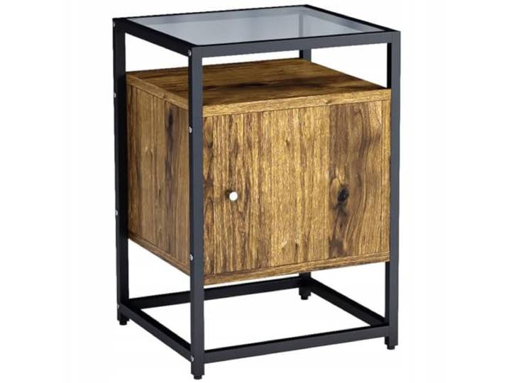 BAKAJI Schrank, Nachttischplatte aus Glas, Couchtisch aus Metall und Holz, MDF, 2 Ablagen, Innenbereich, Türverschluss, Möbel, Haus, Büro, modernes Industriedesign, 60 x 40 cm