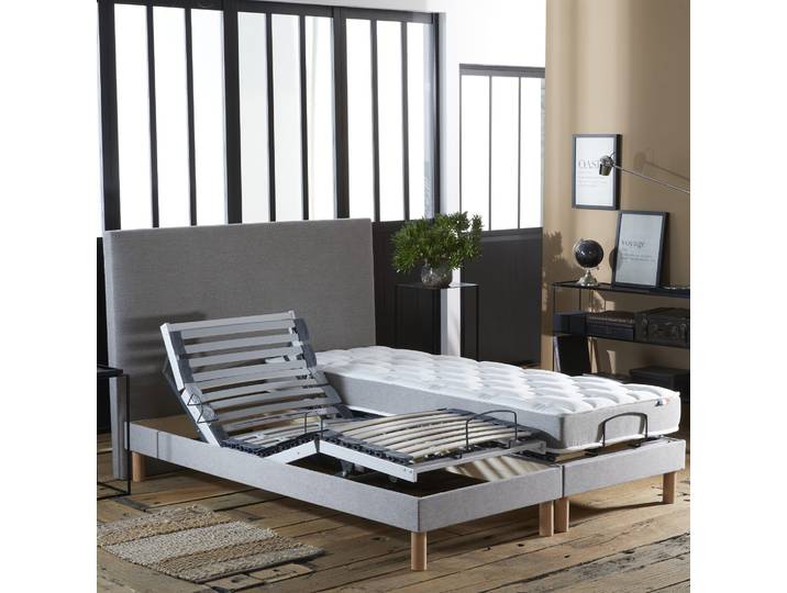 Lot De 2 Lits Électriques De Relaxation Multi Lattes Lisse Gris 2x70 X 190