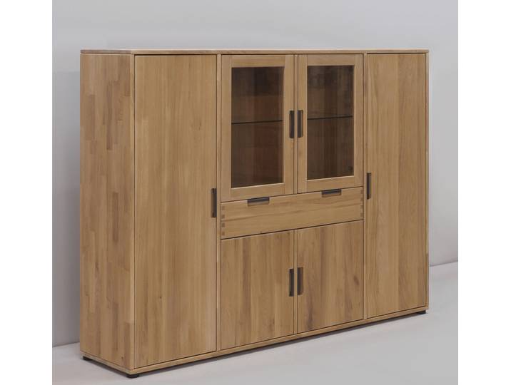 Vitrine - Highboard Mido 60670 in Wildeiche massiv – Montierte Lieferung – 3%-Vorkasse-Rabatt