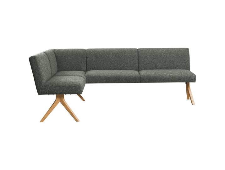 Linea Natura Eckbank, Graugrün, Holz, Textil, Eiche, vollmassiv, 218x172 cm, Esszimmer, Bank, Eckbänke