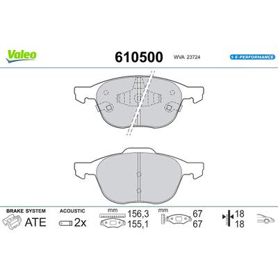 Valeo Bremsbelagsatz, Scheibenbremse [Hersteller-Nr. 610500] für Volvo, Ford