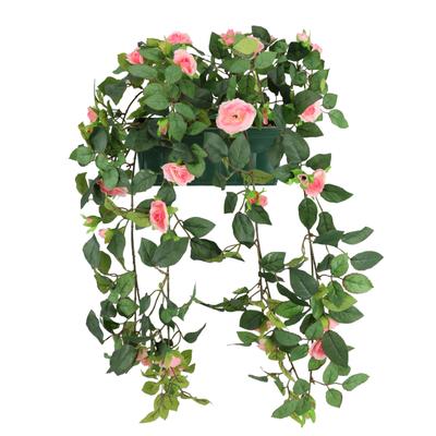 Kunstblume I.GE.A. "Künstlicher Wildrosen-Busch im Kasten 57cm Deko Rosen Kunstrosen", rosa, B:30cm H:57cm T:25cm, Obermaterial: 90% Polyester, 10% sonstige Fasern, Kunstpflanzen, Rosenbusch Wildrosen Kunstpflanze Blumen Hochzeitsdeko Blumendeko Deko