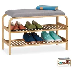 Relaxdays Schuhbank mit Sitzfläche für 3-6 Paar Grau,Hellbraun