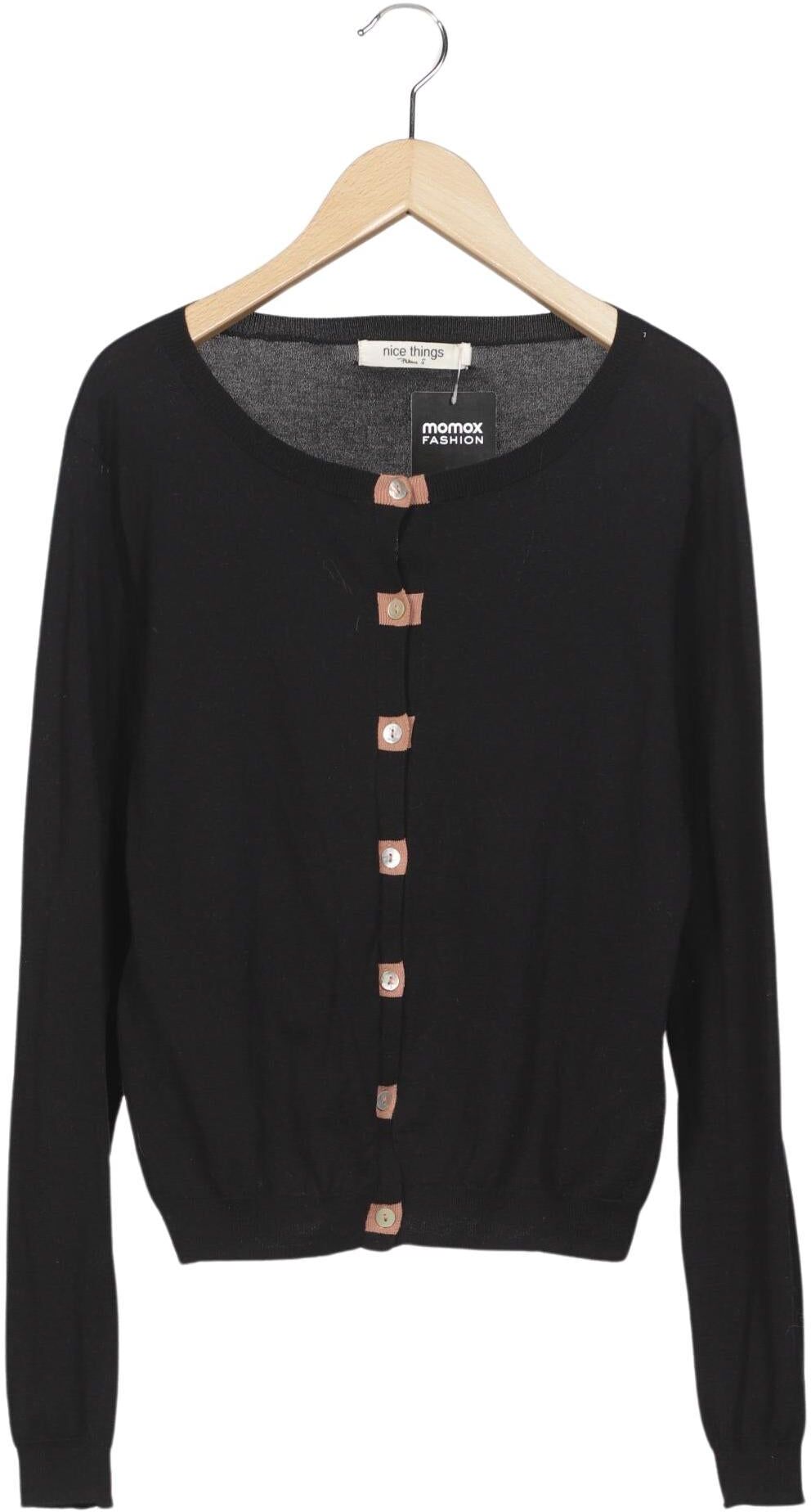 nice things Damen Strickjacke, Schwarz, Gr. M, Baumwolle - Second Hand