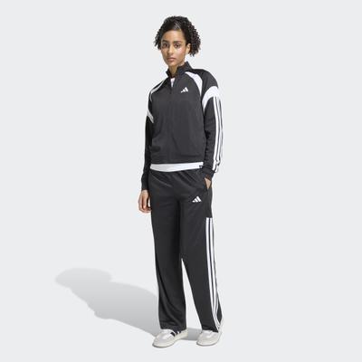 Trainingsanzug ADIDAS SPORTSWEAR "TEAMSPORT", Damen, Gr. L, schwarz-weiß (schwarz, weiß), Obermaterial: 100% Polyester, Sportanzüge Trainingsanzug, für Erwachsene, 2-teilig, aus Polyester