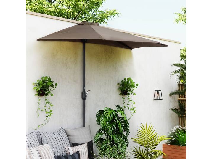 Outsunny Parasol Demi-Lune Marron avec Manivelle