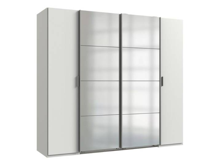 Wimex Lotto Dreh-/ Schwebetürenschrank, Breite 227 cm, mit Spiegel - Dekor weiß, Spiegelglas Modern, Zeitlos