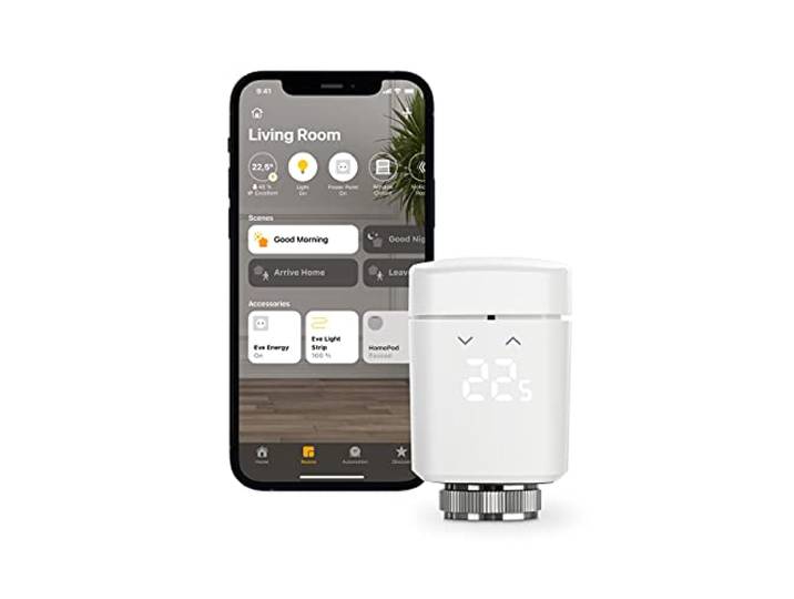 Eve Thermo (Apple Home) - Vanne de radiateur intelligente avec afficheur LED\, contrôle automatique de la température\, sans passerelle\, commandes tactiles intégrées\, Bluetooth\, Thread