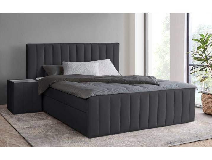 Boxbett, Holz teilmassiv, Schwarz, 180×200 cm, Mit Bettkasten & Topper, Modern, INOSIGN