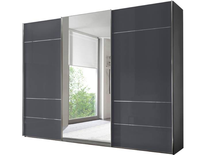 Schwebetürenschrank, 249x240x68 cm, Holzwerkstoff, Vulkanglas, 3 Türen & Spiegel, Modern, Staud