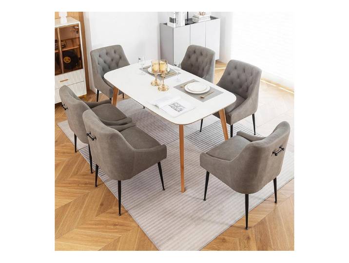 LuxusKollektion Esszimmerstuhl Esszimmerstühle Metallbeine 13cm Kissen Hebel Rückseite 6er Set Grau