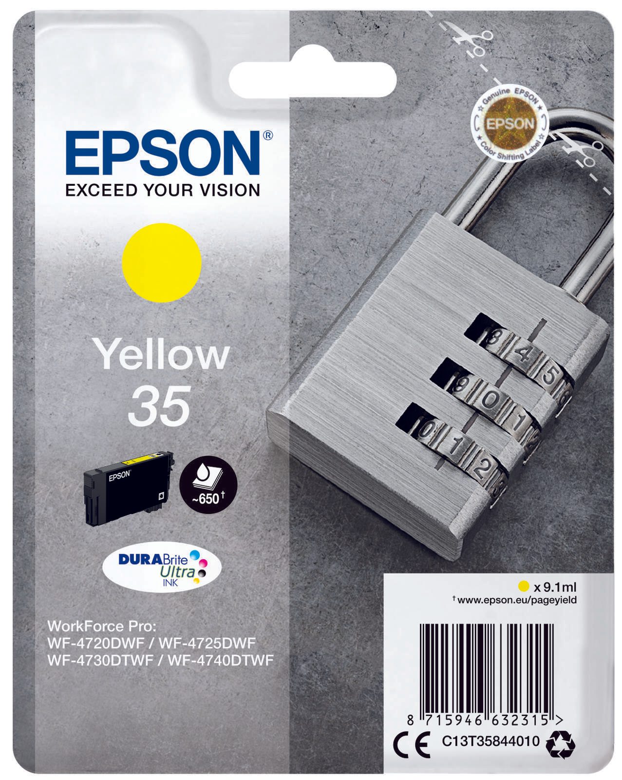 Epson Original 35 Schloss Druckerpatrone gelb 650 Seiten 9,1ml (C13T35844010)