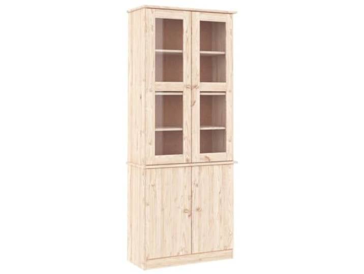 GHVBNMF Vitrinenschrank ALTA Massivholz Kiefer Standvitrine 77x35x186,5 cm Rustikale Holzvitrine aus Kiefernholz mit Glastüren für Wohnzimmer und Essbereich zur geordneten Aufbewahrung.