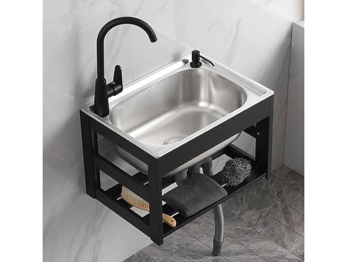 Gewerbliche Küchenspüle Aus Edelstahl Mit Handtuchhalter，einfaches Handwaschbecken Zur Wandmontage Im Badezimmer，wäschewaschbecken Mit Wasserhahn，für Restaurants/geschäfte/Bars/zuhause