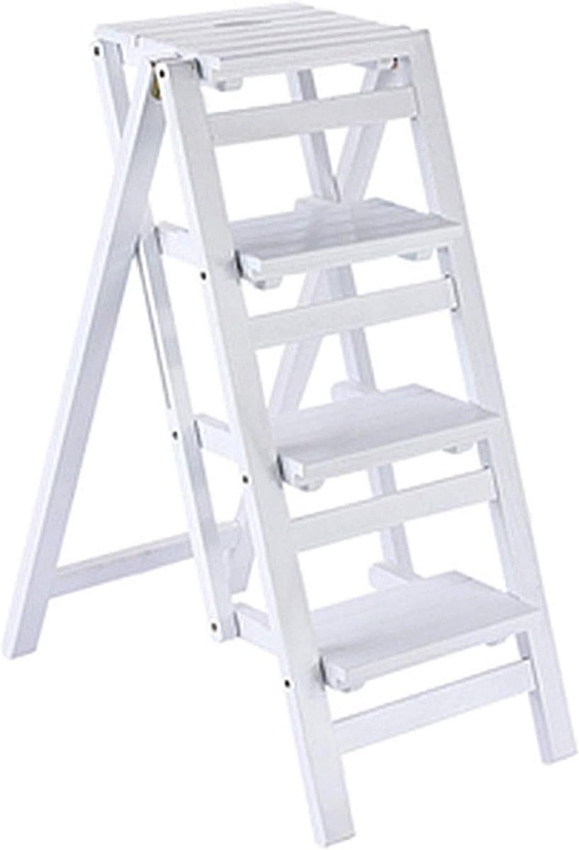 Vouwbare houten trapladder opstapkruk van massief motbestendig hout, Hoogte: 98 cm