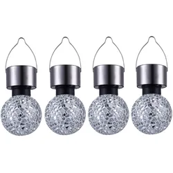 4er Set Solar Pendel Leuchten rund Spiegel Scherben Mosaik Garten Lampen silber grau Deko Lichter