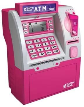 Inspired Finds Kids ATM Piggy Bank Electronic Password Saving Box With Swipe Card pink