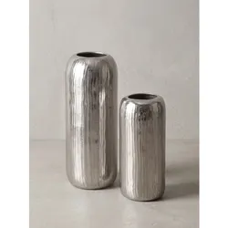 Vasen 2er-Set Aluminium Silber Ø 16x40,5 cm - AMALFI   Kadima Design