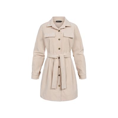 A-Linien-Kleid CLOUD 5IVE "CLOUD 5IVE Cord Dress", Damen, Gr. L, US-Größen, Langarm, beige, 95% Baumwolle, 5% Elasthan, unifarben, klassisch, Kleider
