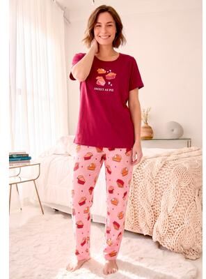 Plus Size Women's Graphic Tee Pure Cotton PJ Set by Dreams & Co. in Pomegranate Pie (Size S) Pajamas