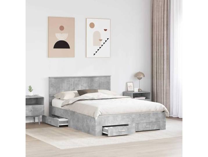 SKTQYQO Bettgestell mit Schubladen, betongrau, 135 x 190 cm Ingenieuriertes Holz, modernes Design, Lattenrost, einfache Montage, für Schlafzimmer
