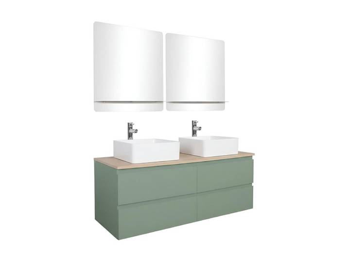Ensemble meuble double vasque 120cm + robinet + miroir
