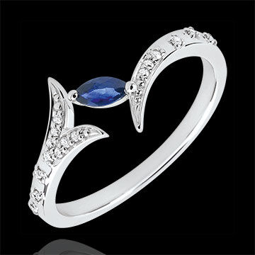 Edenly Ring MysteriÃ¶ser Wald - Kleines Modell - WeiÃŸgold und Marquise Saphir
