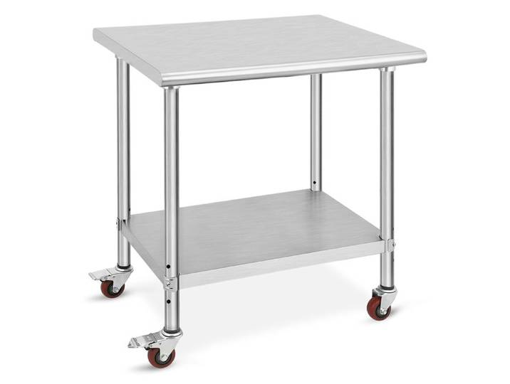 Table de Travail - Inox - 76x61x89 cm - Roulettes - Grande Capacité - Réglable en Hauteur