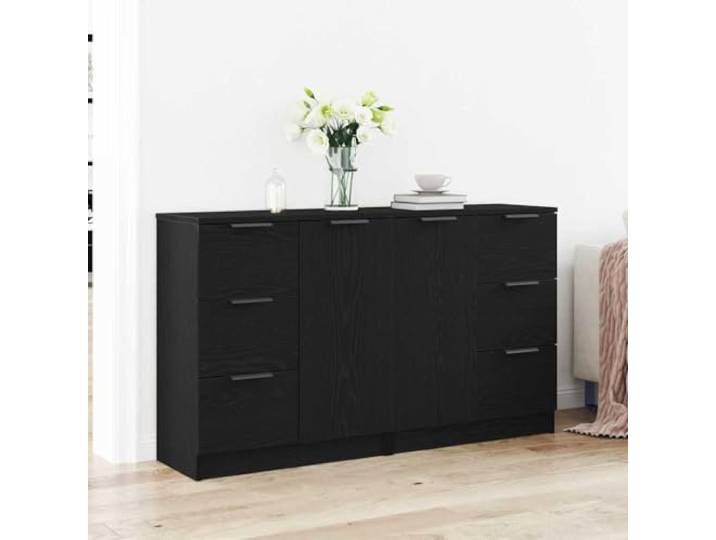 RJPLMFV Anrichte Eiche schwarz 120 x 30 x 70 cm aus Ingenieurholz Scharniertüren, Griffe aus Stahl, vielseitige Regale, für Esszimmer oder Wohnzimmer