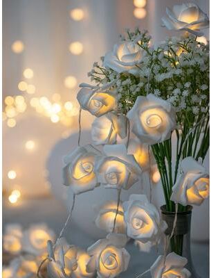 Discount Dollar Deals Rose Light String For Home, Hanging Pendant Decoration, Wedding And Valentine's Day Party Supplies Favor white