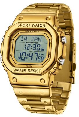 DynamicDeals Waterproof Digital Men Watch, LED Chronograph Date Display, Luminous Golden Strap Wristwatch For Men golden White