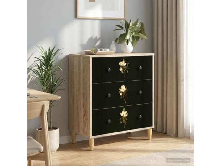 GPWERSDF Kommode Bremen Magnolienmuster 66 x 36,5 x 75 cm Holzwerkstoff Erhöhte Füße, Luftzirkulation, viel Stauraum, verstärkte Struktur, vielseitig nutzbar, dekoratives Muster