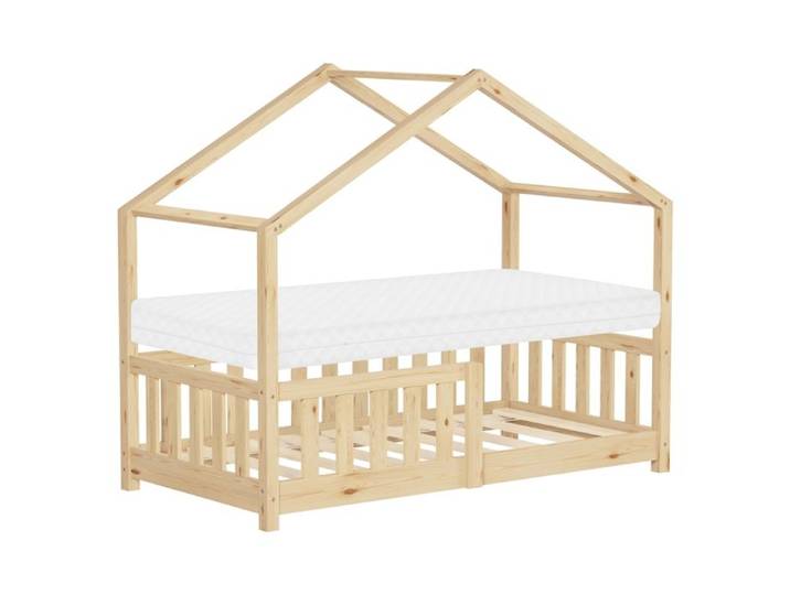 Lit cabane enfant ML-Design 70x140 cm naturel pin massif avec matelas antichute sommier Montessori