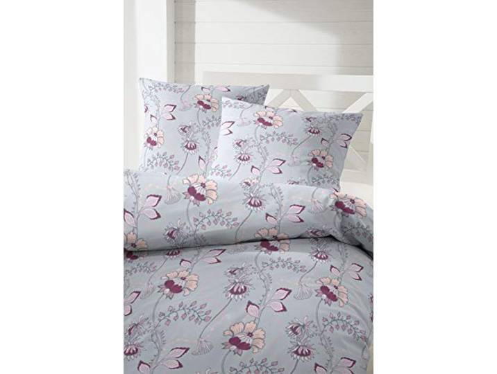 Hahn Feinbiber Winter Bettwäsche 135x200 Blumenranke rosa rot silber173064-82