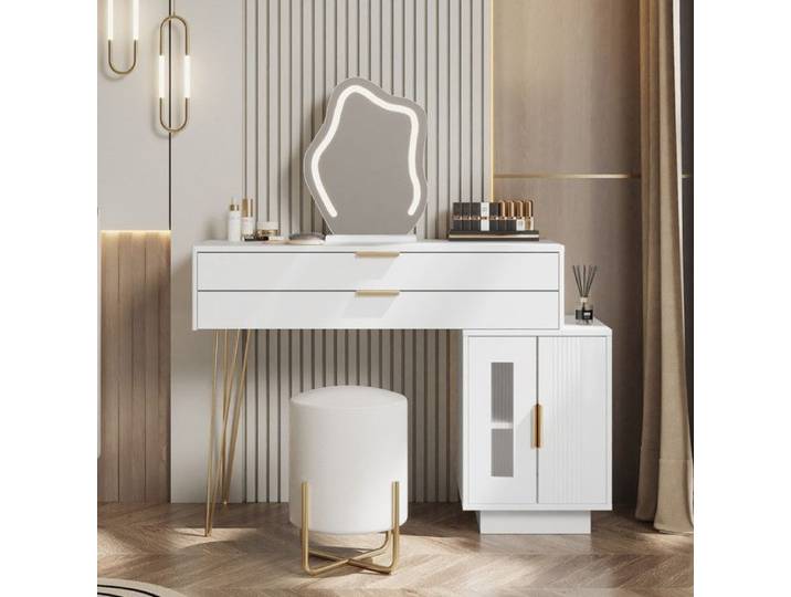Coiffeuse avec miroir éclairé par LED coiffeuse blanche avec Design extensible coiffeuse moderne pour Chambre à coucher